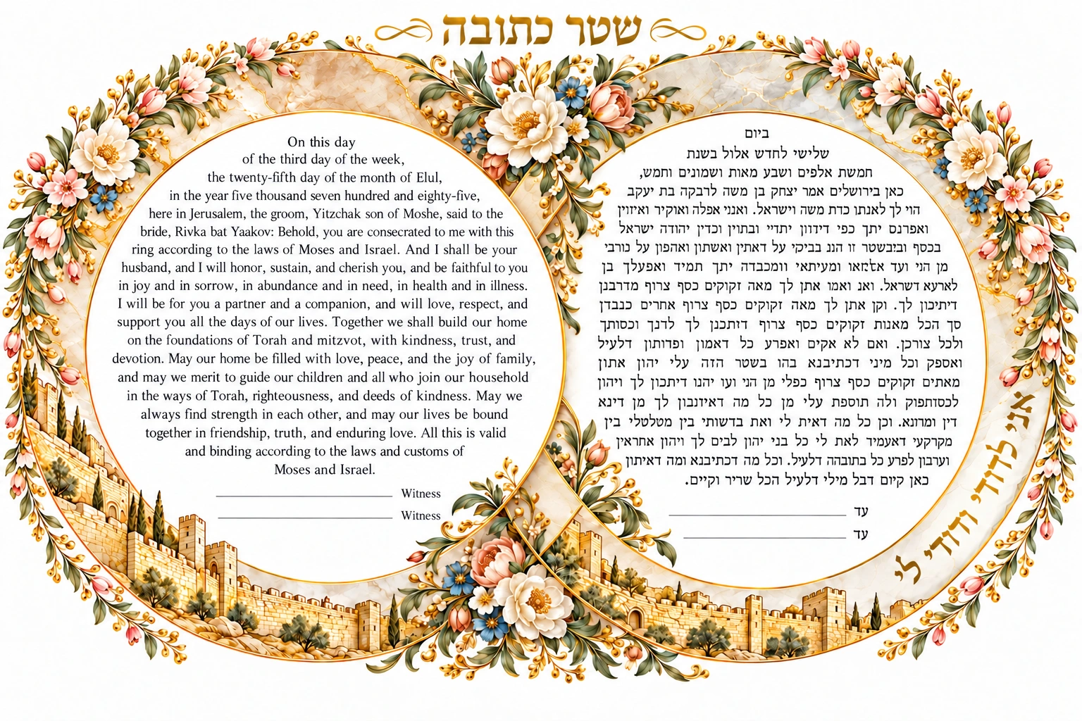 Golden Jerusalem Rings Ketubah Golden Jerusalem Rings Ketubah