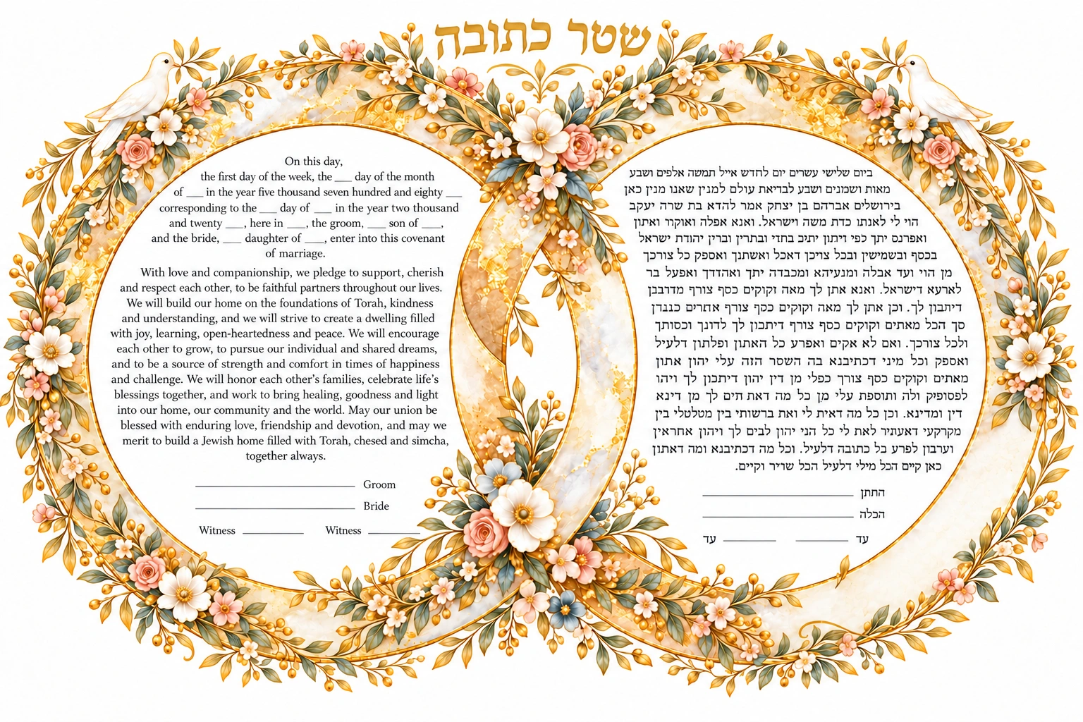 Pearl and Gold Rings Ketubah Pearl and Gold Rings Ketubah