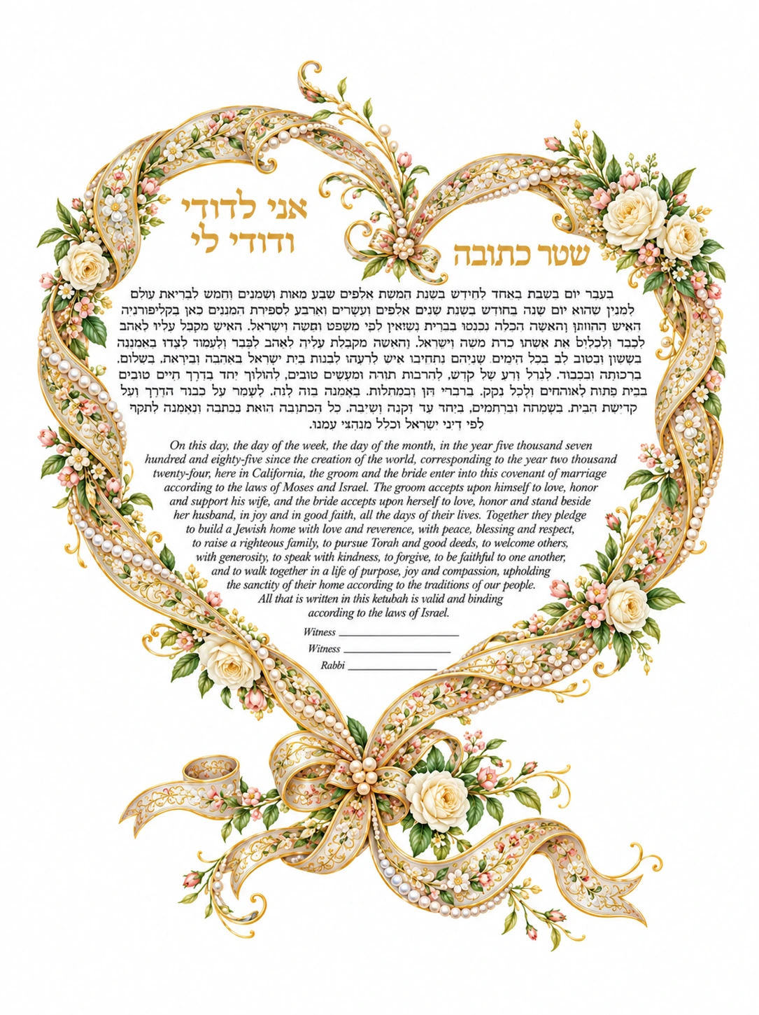 כתובה לב פנינה וזהב