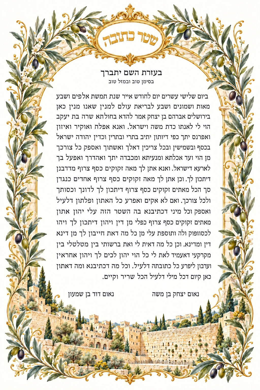Jerusalem and Olive Branches Ketubah