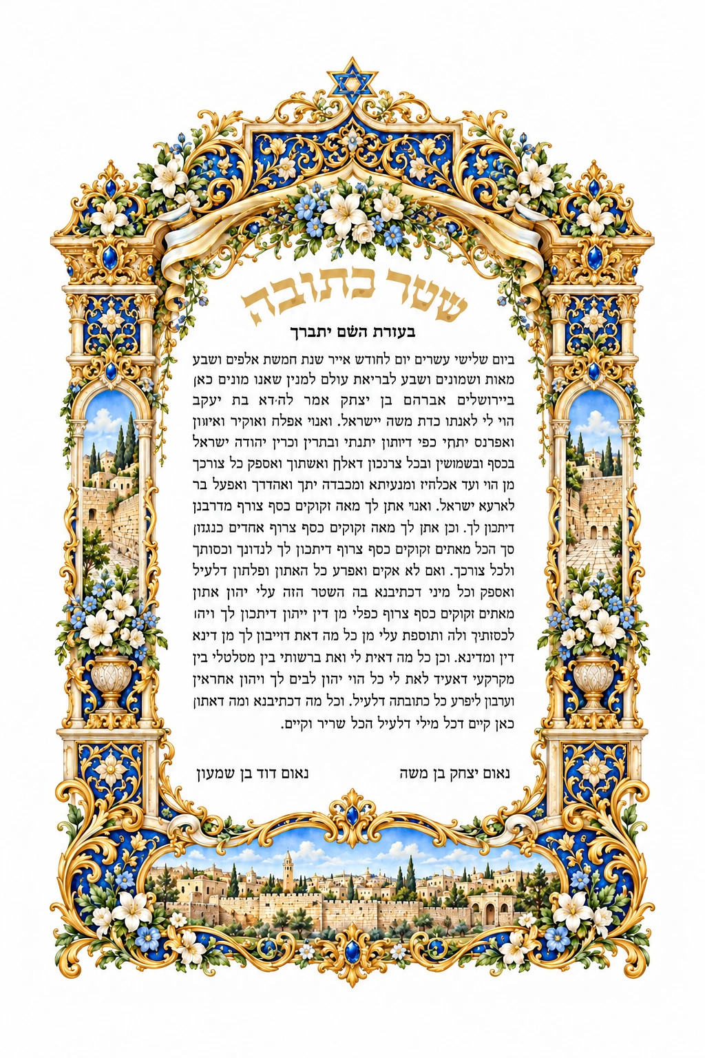 כתובה ירושלים בכחול וזהב