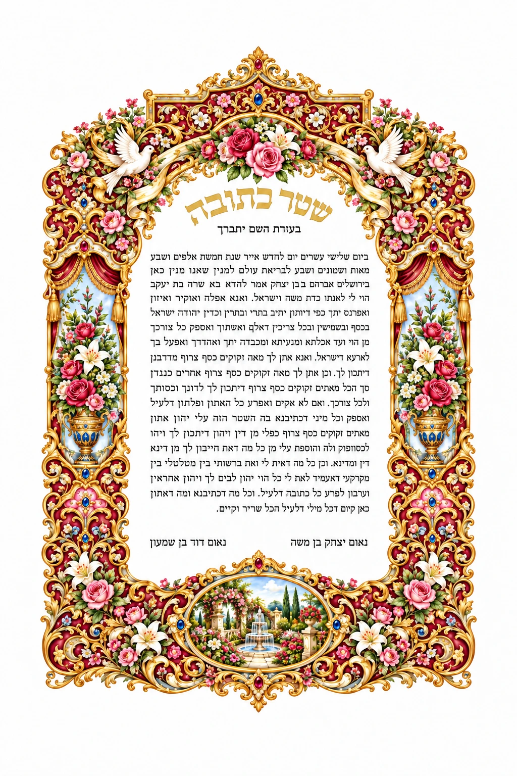 כתובה שושנים ויונים