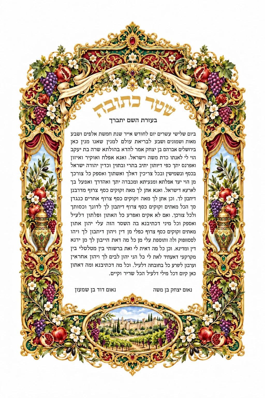 כתובה גפן ורימונים מלכותית