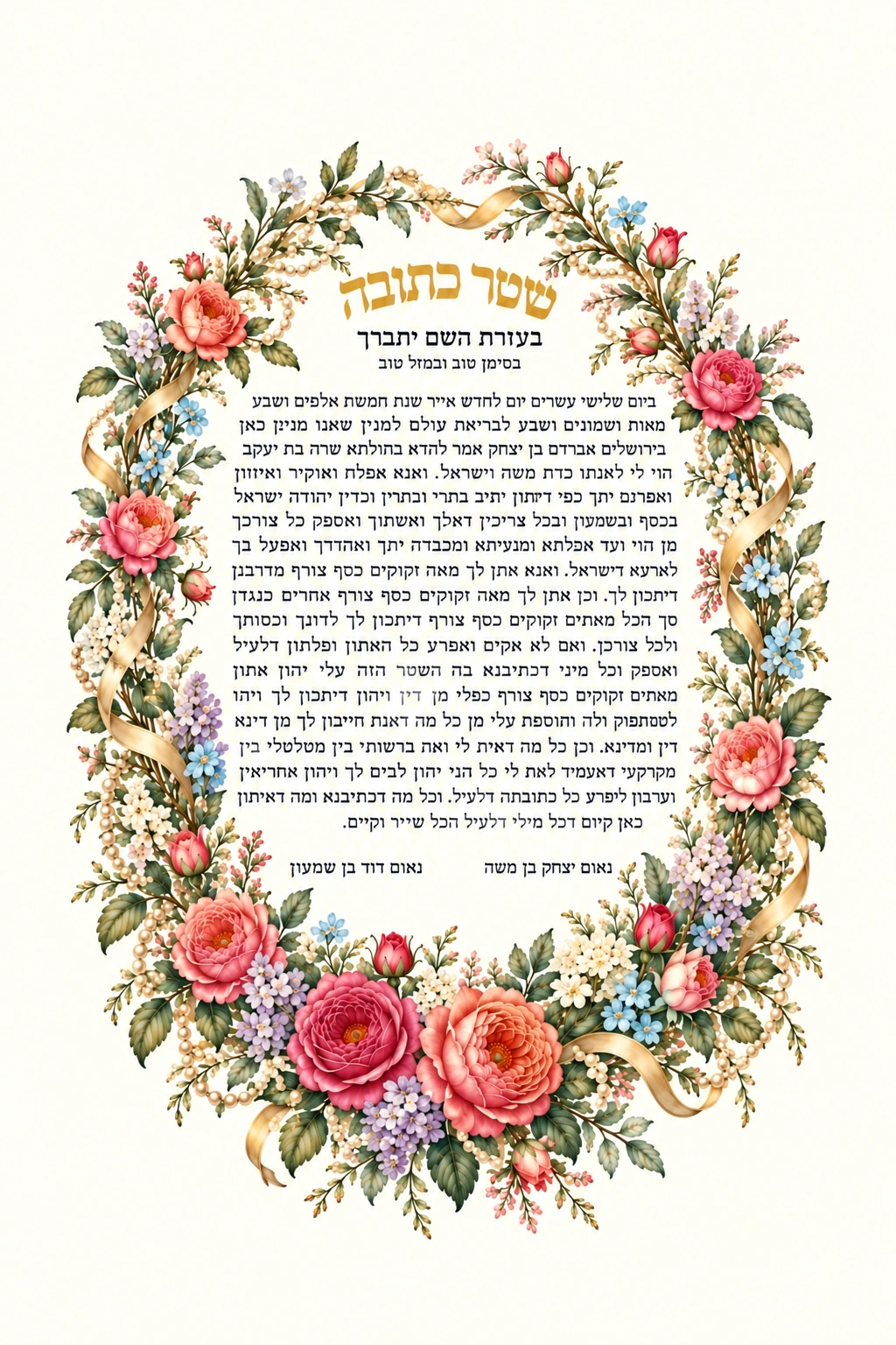 כתובה שושנים וזהב