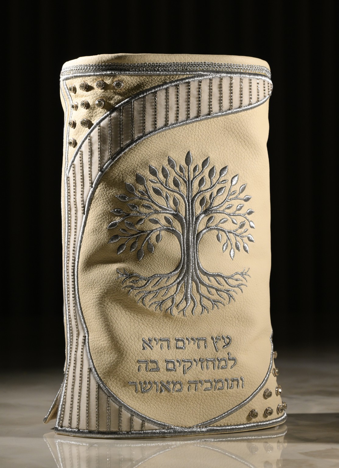 Cream Torah Mantle with Silver Embroidery