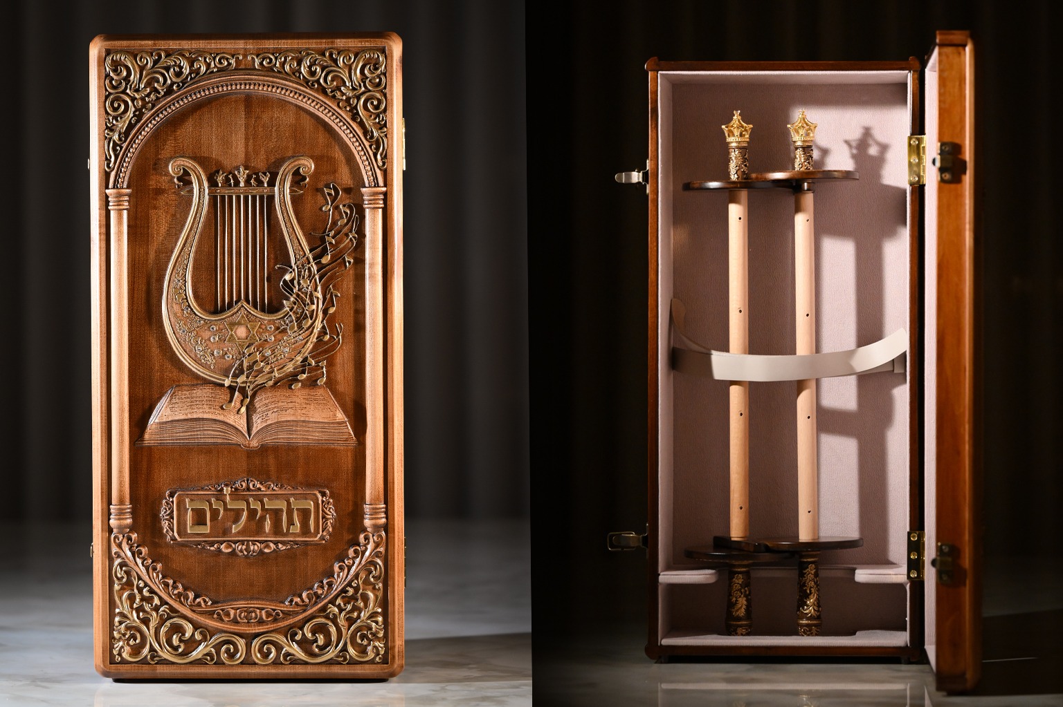 Handcrafted Wooden Aron Kodesh and Carrying Case